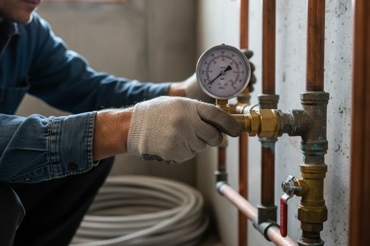 Pressure testing a repaired line during Water Line Repair in Oakford